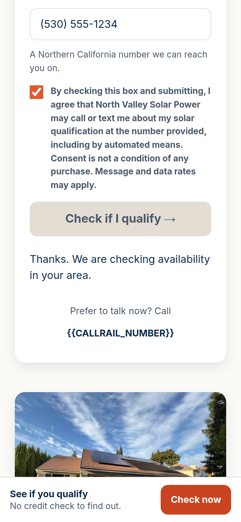 05 calculator after a filled submit, showing the confirmation message