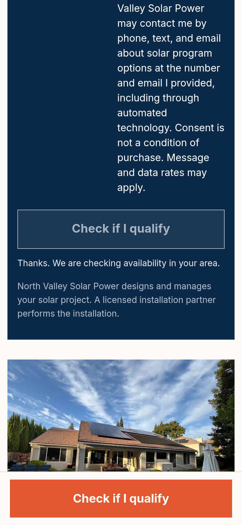 12 solargen after a filled submit, showing the confirmation message